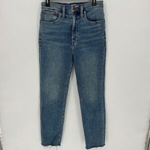 Madewell The Mom Jean Womens‎ Size 28 Medium Wash High Rise Raw Hem Denim
